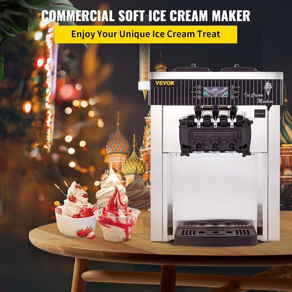 Silver Commercial Ice Cream Machine 5.3 to 7.4Gal per Hour 3 Flavors 2200W P897