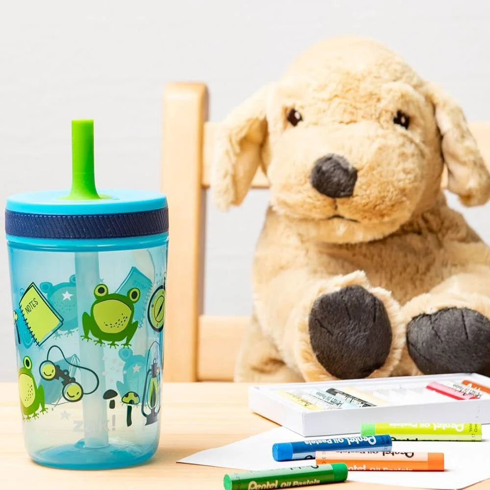 15 oz Tumbler 2pc Set Non-BPA Leak-Proof Screw-On Lid with Straw Durable Plastic Silicone M9243