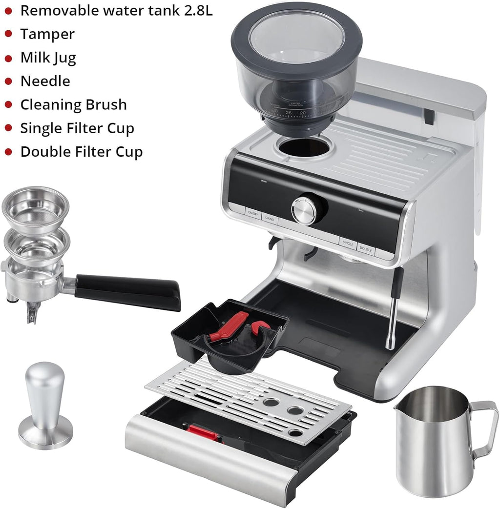 20 Bar Brushed Stainless Steel Espresso Machine with Milk Frother Steam Wand Z23889
