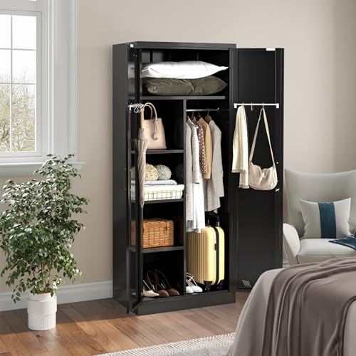 Metal Storage Cabinet with 2 Doors & 2 Drawers and Hanging Rod I332824