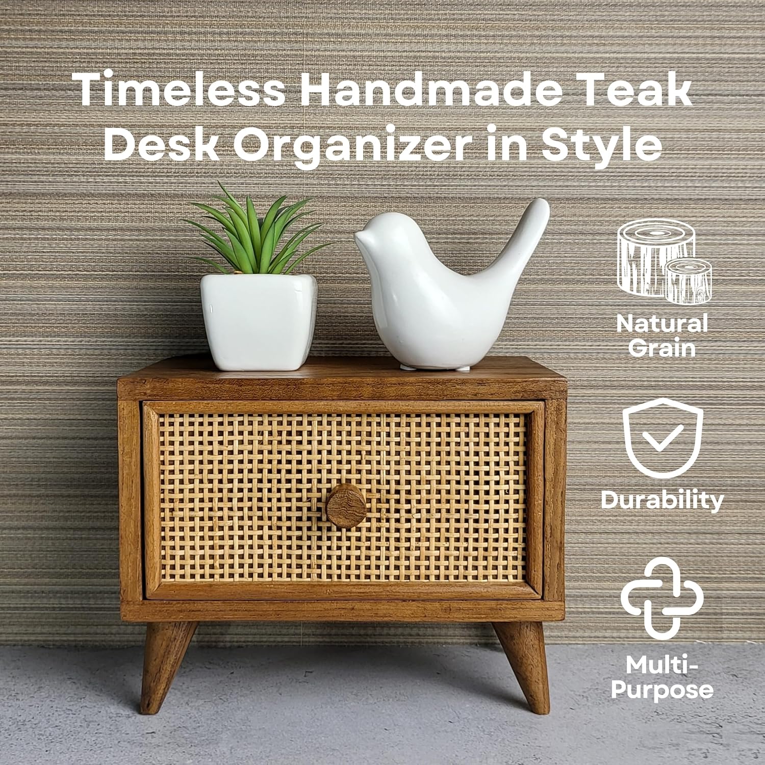 Teak Rattan Wood Desk Drawer P183716