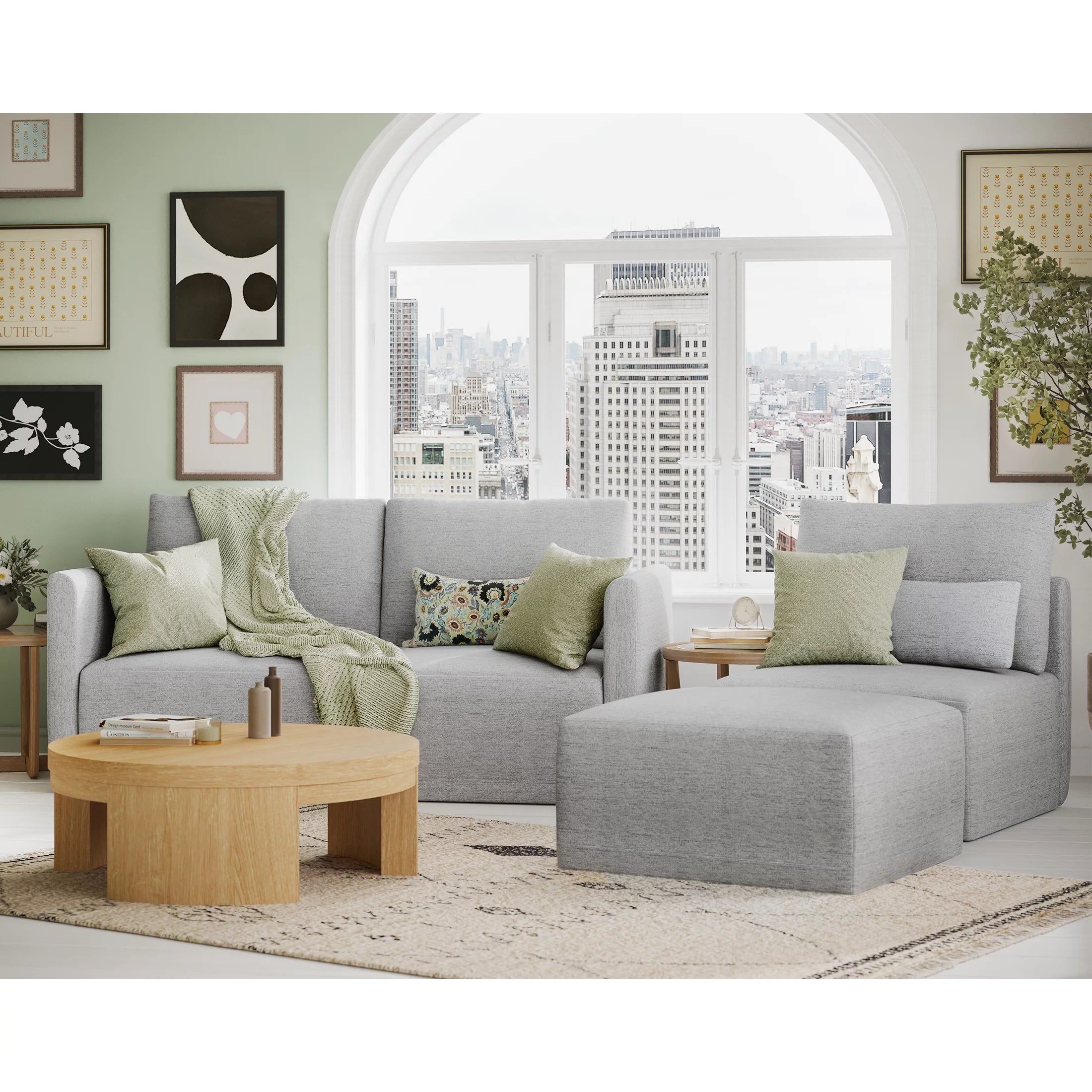 Gray Fabric Modular Sectional Sofa with Ottoman F16920