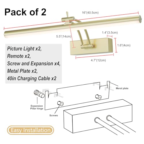 2 Pack 16" Battery Operated Gold Picture Light P616