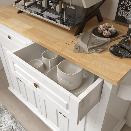 White Rolling Kitchen Island with Drop Leaf and Storage Cabinet W1275