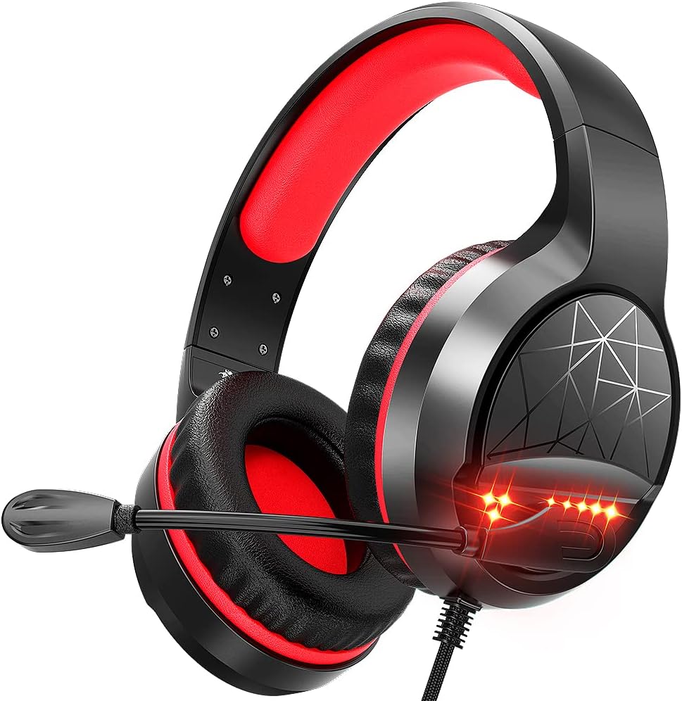 Gaming Headset Over Ear Headphones with Mic Red LED Light E4954