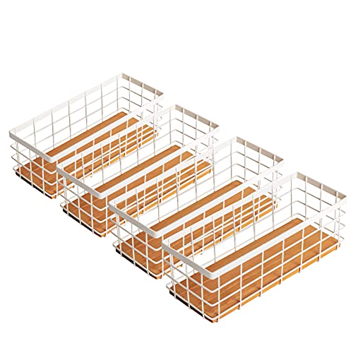 Black Metal Wire Storage Basket with Wooden Bottom (2 Pack) N817647