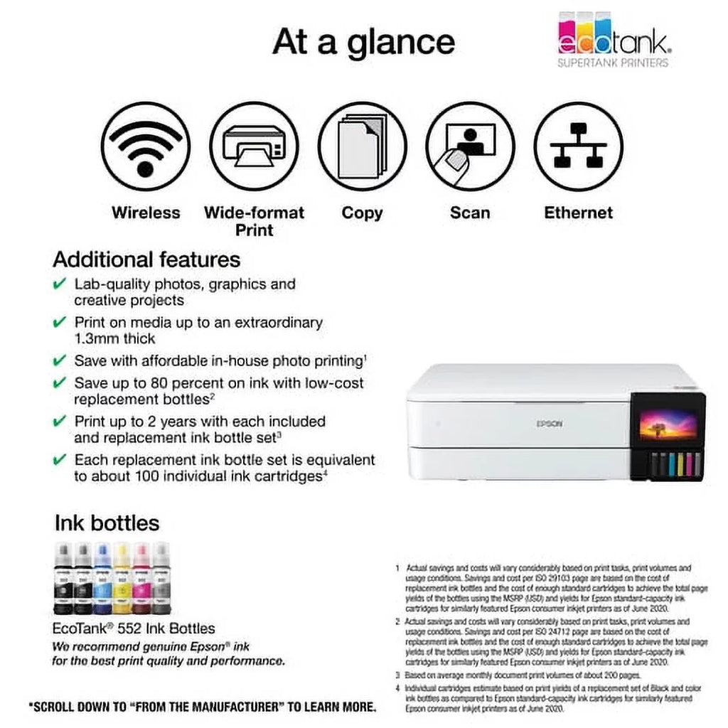 Wireless Wide-format Color All-in-One Supertank Printer with Scanner, Copier, Ethernet and 4.3-inch Color Touchscreen C70267