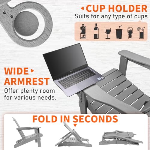 Folding Adirondack Chairs Set of 2 with Cup Holder V41278