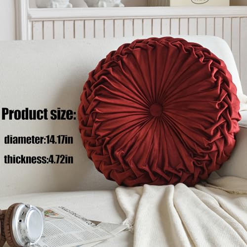 Burgundy Velvet Pleated Circle Floor Pillow M432785
