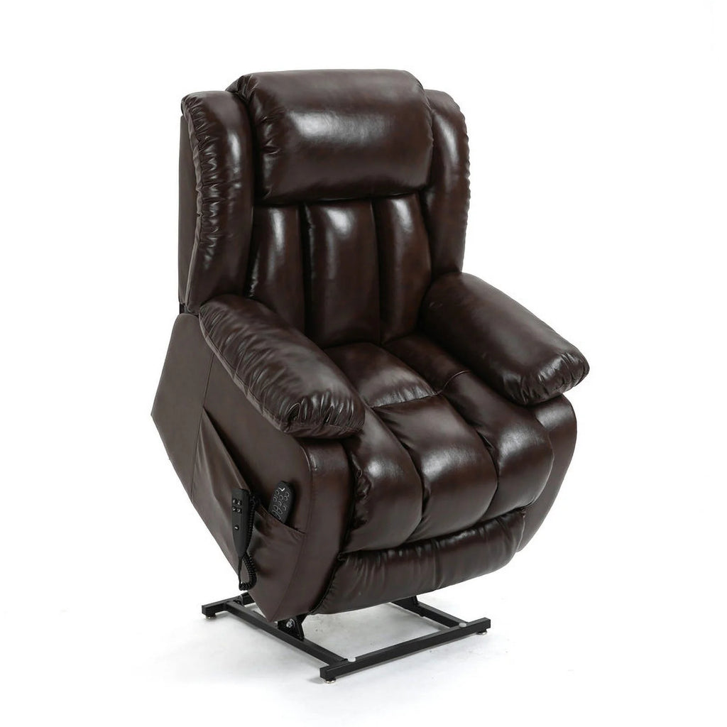 Brown Leather Electric Power Lift Recliner Chair with 8-Point Vibration Massage Lumbar Heating O6063