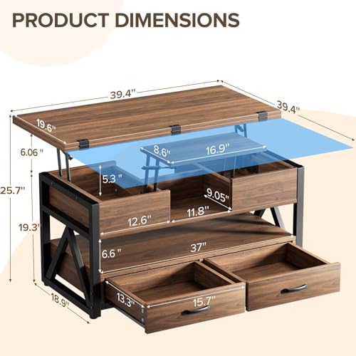 Black Lift Top Coffee Table with Storage Drawers and Hidden Compartment U69737