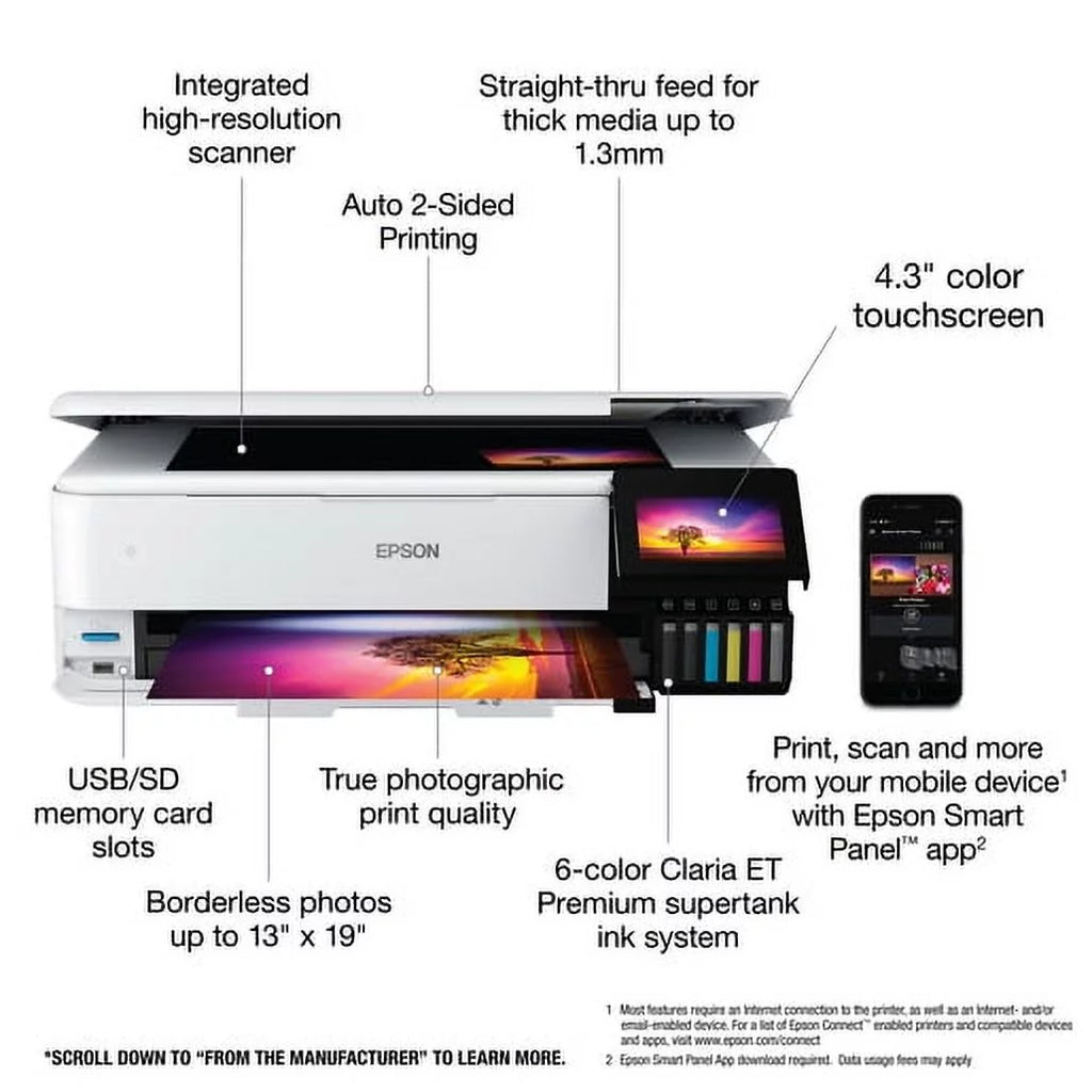 Wireless Wide-format Color All-in-One Supertank Printer with Scanner, Copier, Ethernet and 4.3-inch Color Touchscreen C70267