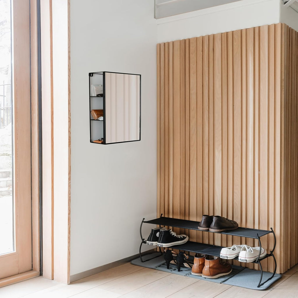 Black Metal Bathroom Mirror Storage Cabinet with 3 Shelves P255661