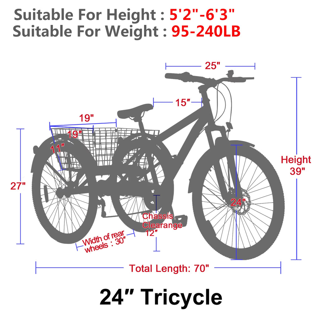 Adult Tricycle 3 Wheeled 7-Speed Mountain Tricycle E2141
