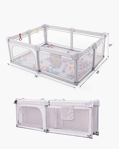Grey Extra Large Foldable Baby Playpen 79 x 59 x 27 Inches B13479