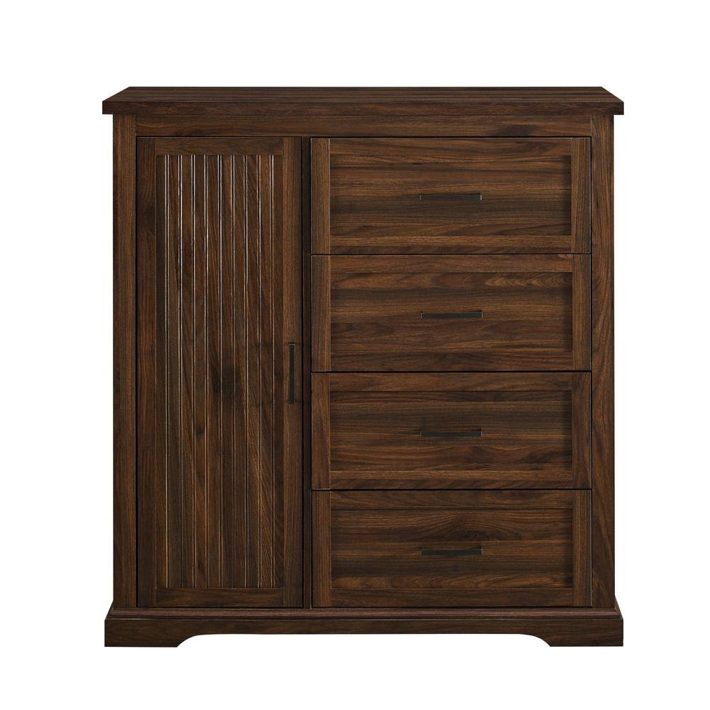 Dark Walnut Wood 4 Drawer and 1 Cabinet Wardrobe J104