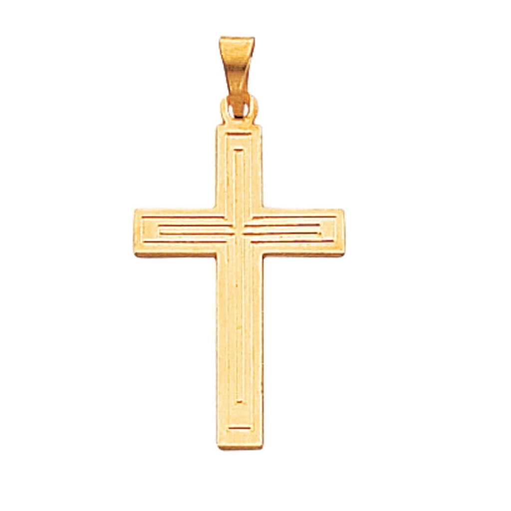 14 Karat Yellow Gold Solid Cross Pendant with 18-inch Cable Rope Chain U346661