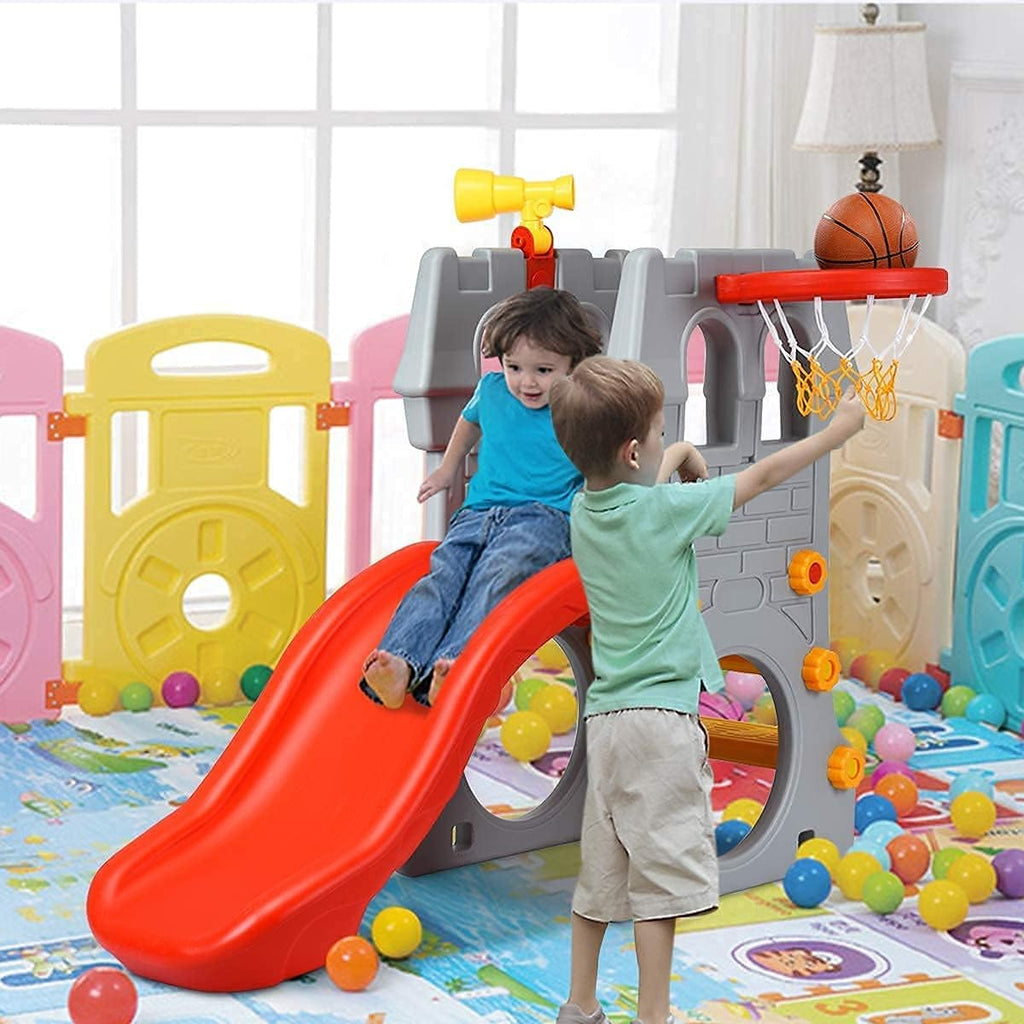 5 in 1 Toddler Slide with Basketball Hoop, Telescope, Crawl Through Space & Climbing Stairs I50449