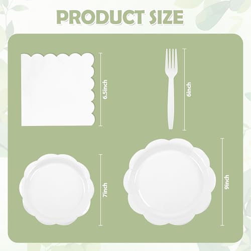 400 Pcs Ivory Paper Plates and Napkins Set Disposable Scalloped Plates Napkins Knives Forks Spoons Cups W24959
