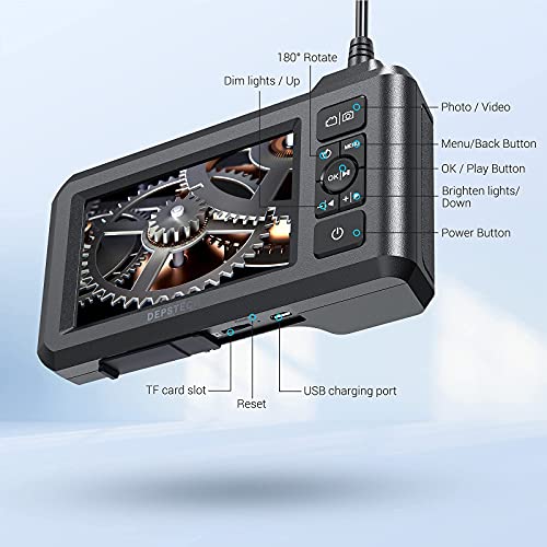 Dual Lens Industrial Endoscope, 1080P Digital Borescope Inspection Camera, 7.9mm IP67 Waterproof Sewer Camera with 4.3" LCD Screen, 7 LED Lights, 16.5FT Semi-Rigid Cable, 32GB Card-Black G300368