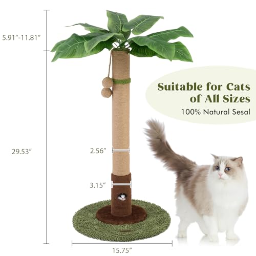 35" Tall Sisal Rope Cat Scratching Post with Hanging Ball and Cat Toys W705680