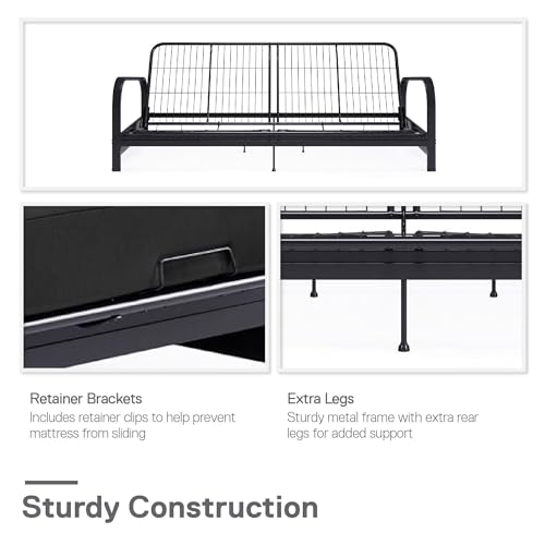 Black Convertible Metal Frame Futon Sofa with Coil Mattress V487717