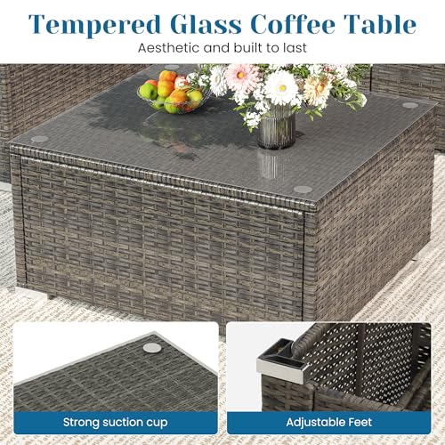 Grey 7 Pieces Outdoor Patio Furniture Set with Glass Tea Table R9906