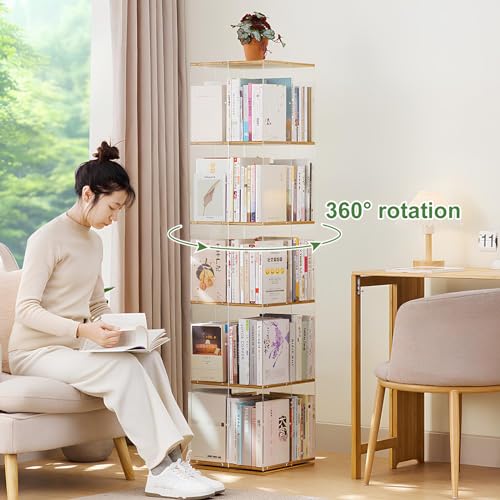 360° Rotating Acrylic Bookshelf Tower, 4layer W526