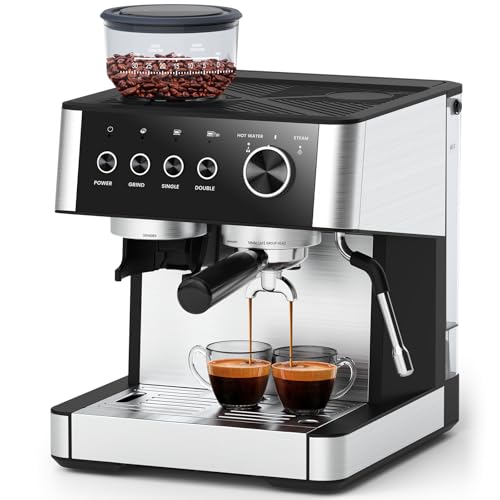 20 Bar Espresso Coffee Machine with Grinder and Milk Frother Steam Wand M676