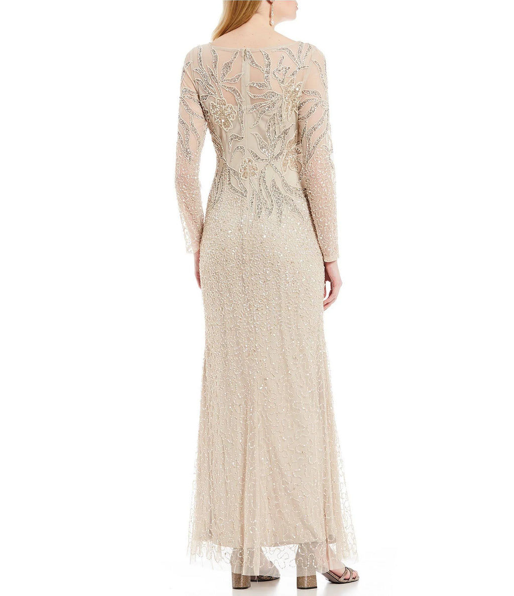 Embellished Illusion Gown - Ivory/Silver D360