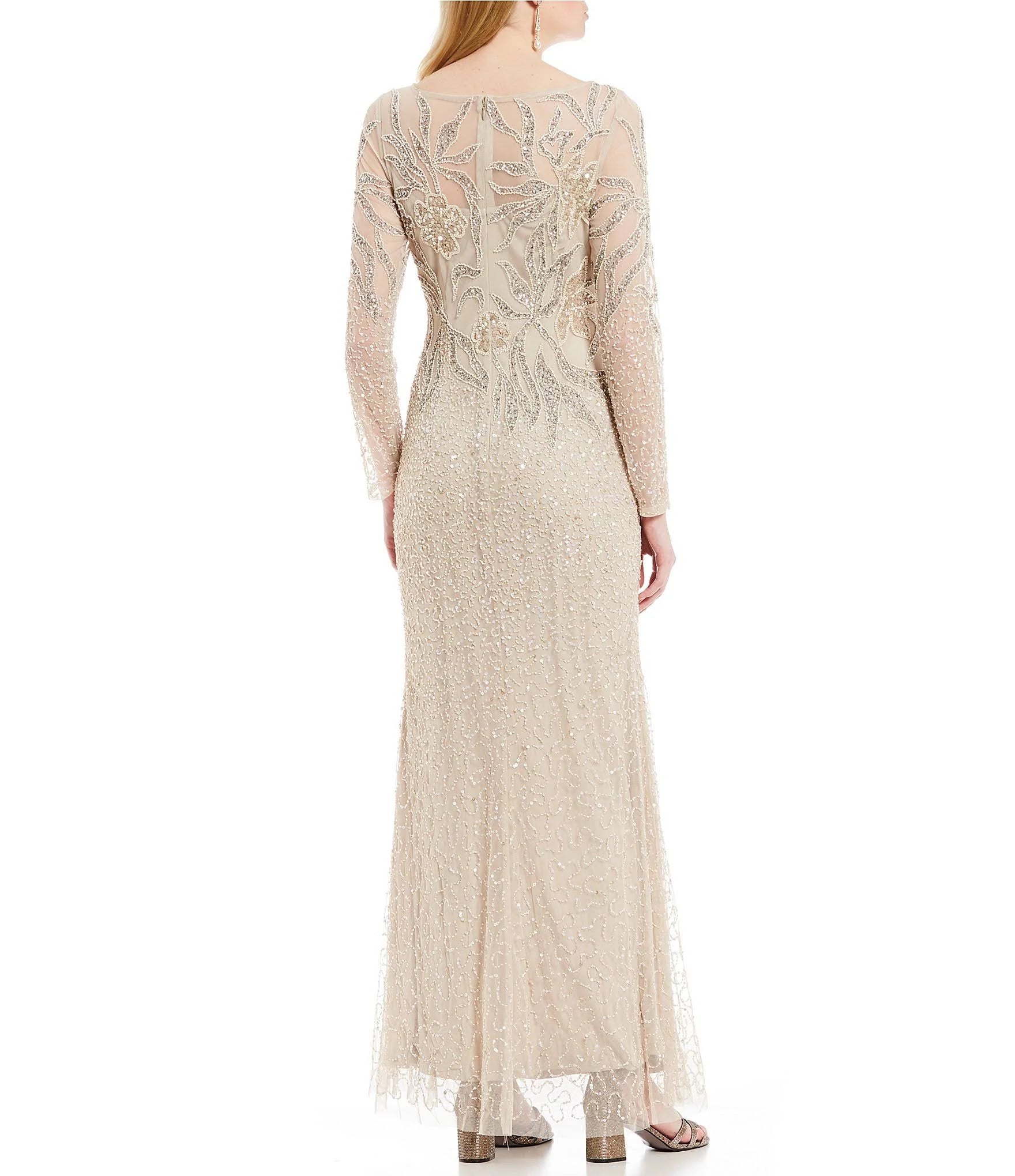 Embellished Illusion Gown - Ivory/Silver D360