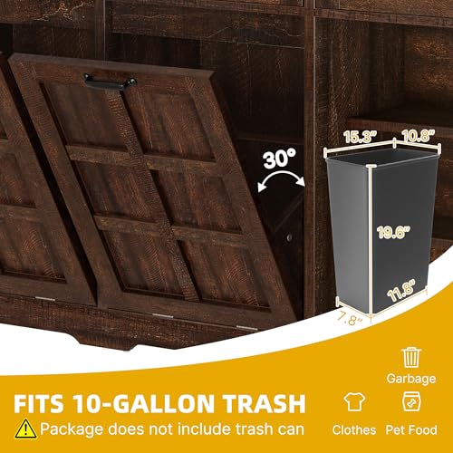Brown Oak Double Trash Can Cabinet with Drawers F9342