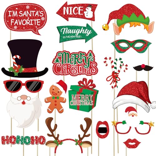 30pcs Glitter Christmas Photo Booth Props Set N599