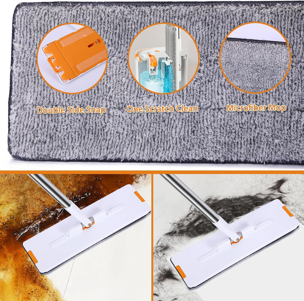 Mop and Bucket with Wringer Set with 2 Reusable Microfiber Mop Pads T727