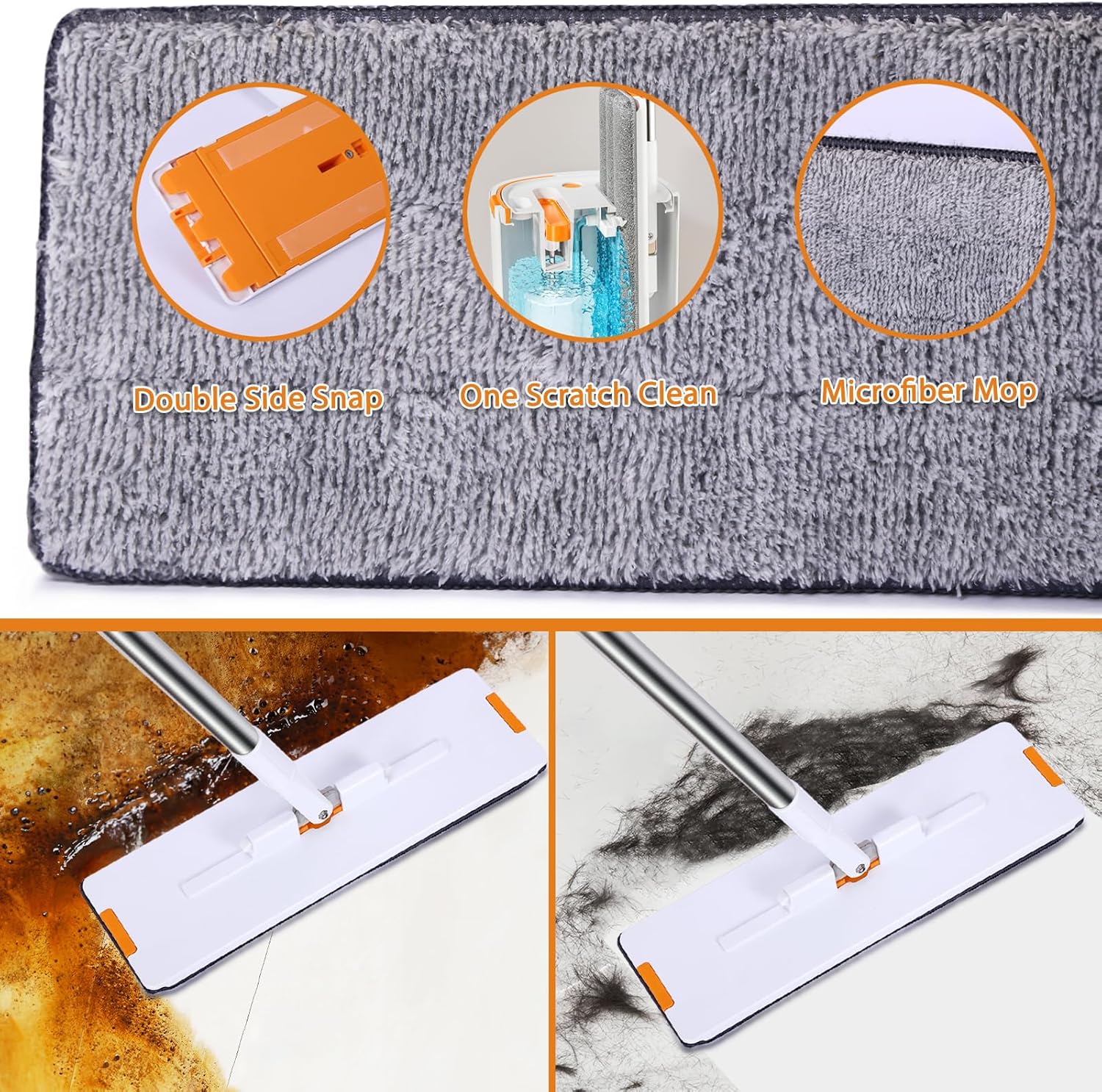 Mop and Bucket with Wringer Set with 2 Reusable Microfiber Mop Pads T727