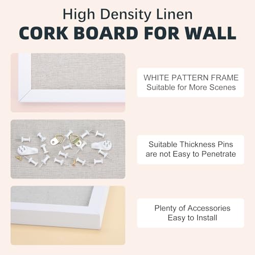 12"x16" inch Linen Bulletin Board with White Wood Style Frame and 10 Pushpins Q966
