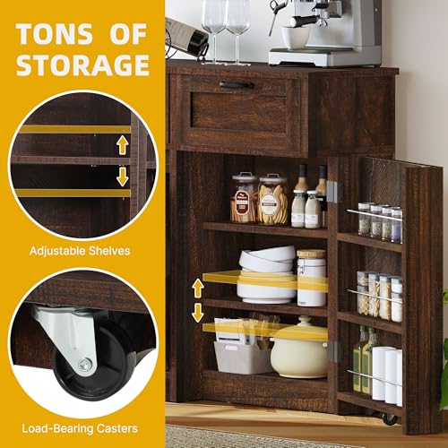 Brown Oak Double Trash Can Cabinet with Drawers F9342