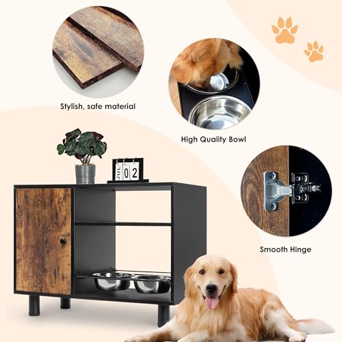 Large Pet Feeder Station with Stainless Steel Double Pull Out Raised Dog Bowls B587