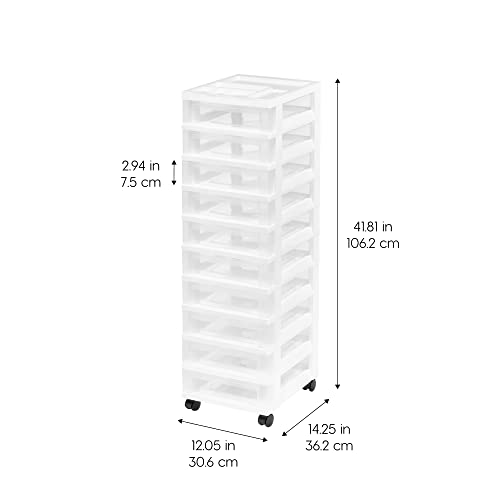 White 10-Drawer Plastic Rolling Cart with Wheels L76870