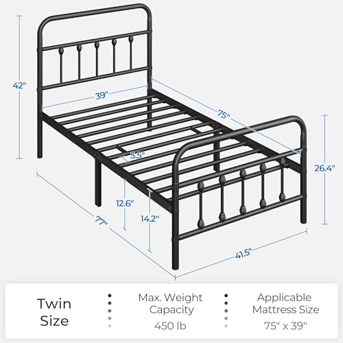 Black Full Size Metal Platform Bed Frame with Headboard B475177