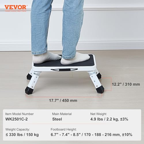 Folding Steel Step Stool 1-Step 330lbs Capacity 3 Adjustable Height N966