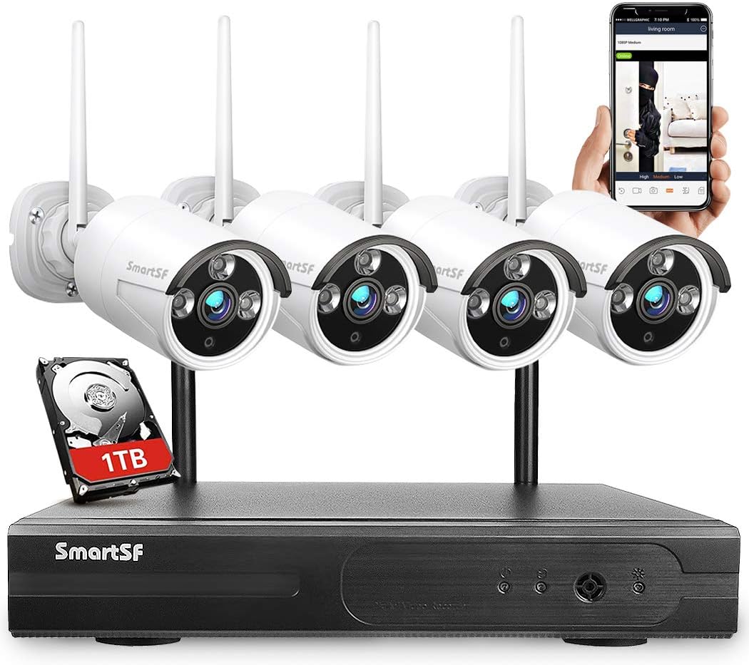 Wireless Security Camera System with 1TB Hard Drive, 1080P, IP66 Weatherproof Indoor Outdoor Camera D8807
