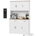 Black Tall Pantry Cabinet with Charging Station and Microwave Stand P34757