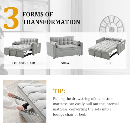 Gray Velvet Convertible Sleeper Sofa Bed D10364