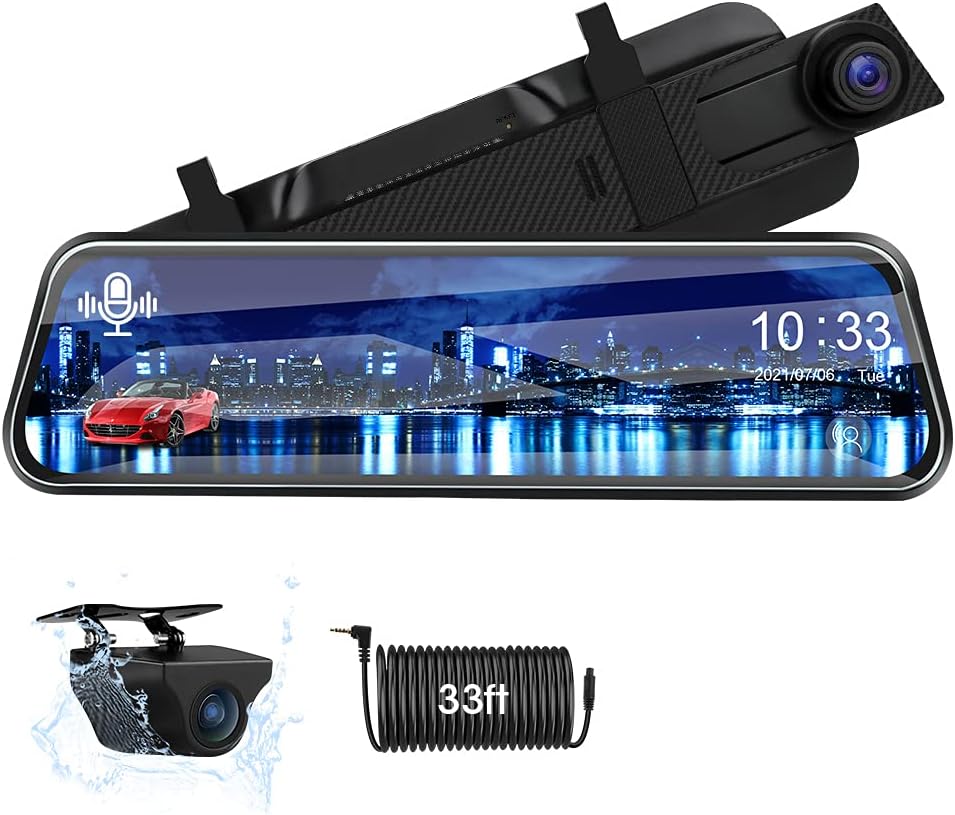 10'' Rearview Mirror Dash Cam with Front and Rear Dual Full HD P850