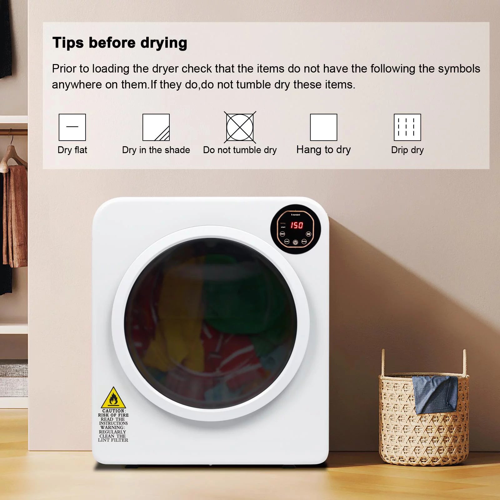 White 3.5 Cu.Ft Stainless Steel Compact Electric Clothes Dryer K354644