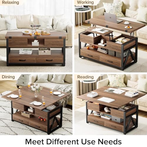 Black Lift Top Coffee Table with Storage Drawers and Hidden Compartment U69737