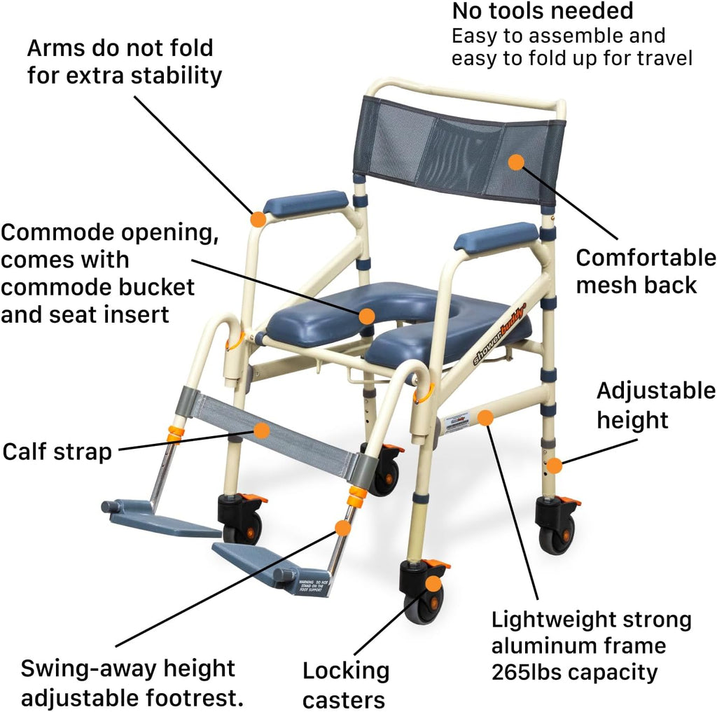 Lightweight Aluminum Folding Rolling Shower Chair with Wheels N195235