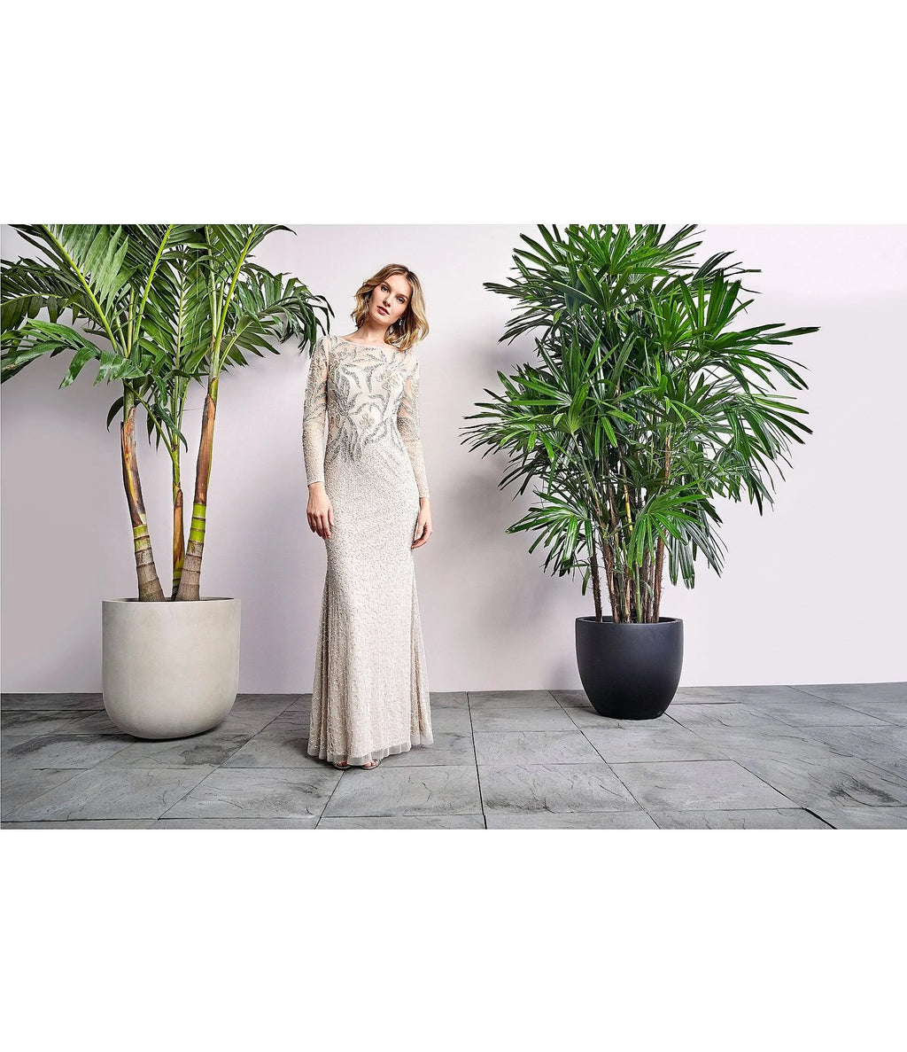 Embellished Illusion Gown - Ivory/Silver D360