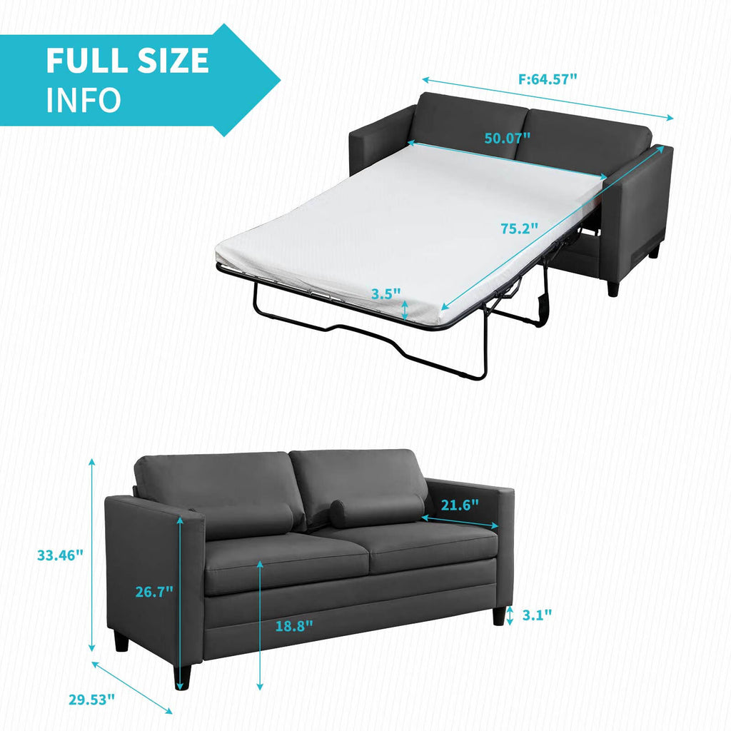 Dark Grey Full Size Pull Out Sofa Bed with Fold Out Mattress F437